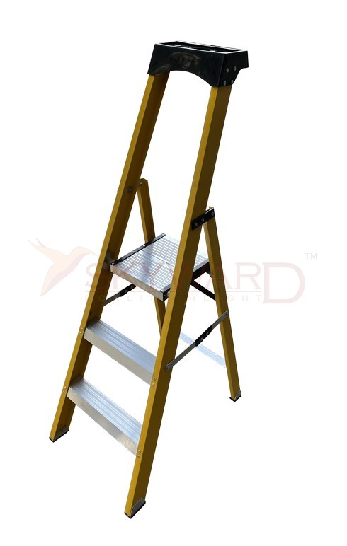 Model No. F800 Fiberglass Platform Ladder for Home, Electrical and Commercial Access Use, Professional Elevated Working Ladder for Maintenance, Repair, Storage and Installation Tasks